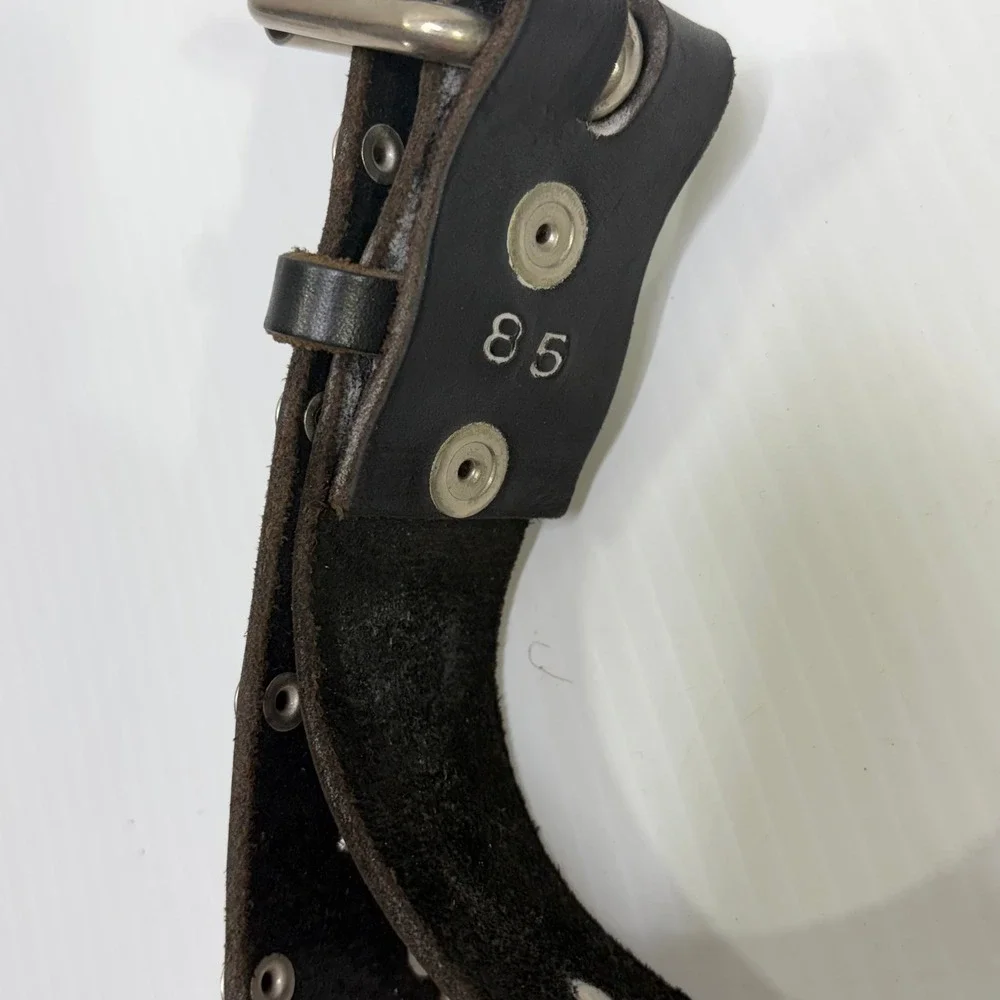 VTG Nomad  Y2K Black Leather Studded Star Belt Silver Enamel Punk Rock Grunge 85